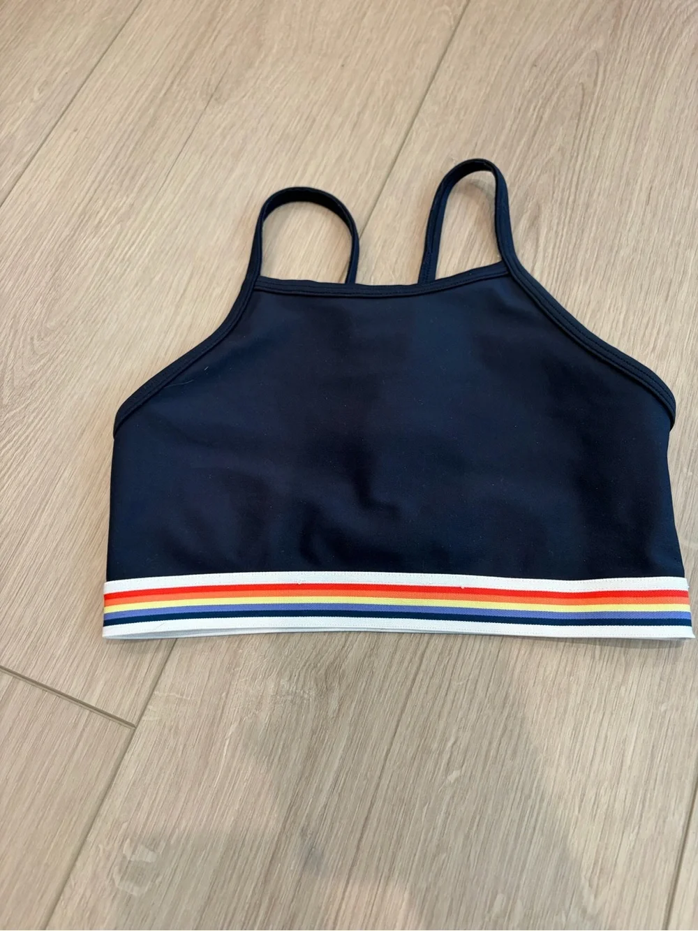 Girls' Navy with StripeTrim Two-Piece Swim Suit